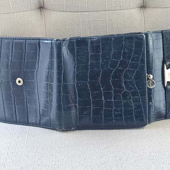 Salvatore Ferragamo Card Holder Black Trifold Wallet Embossed Leather Made Italy - Picture 4 of 12